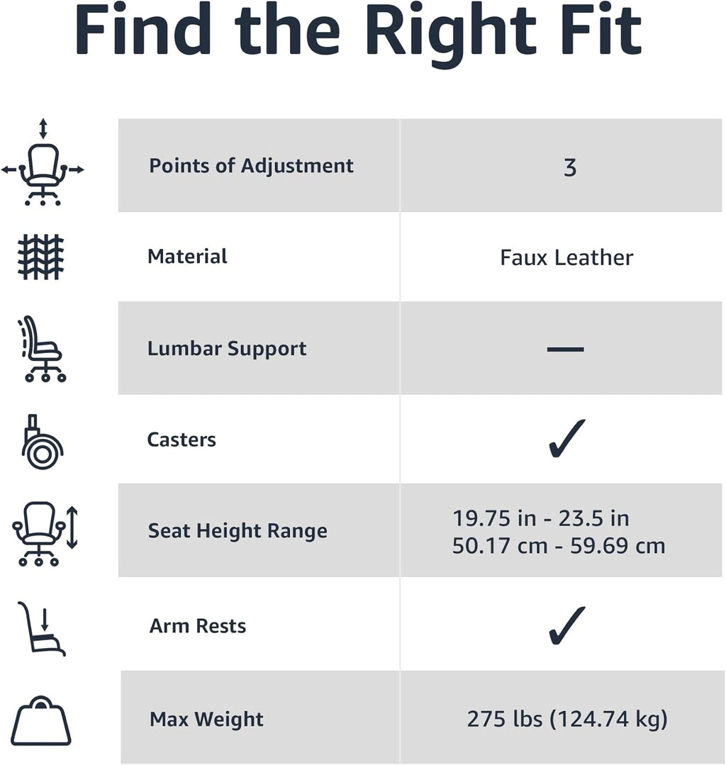 Black ergonomic office chair with faux leather, adjustable height, arm rests, and casters by craques