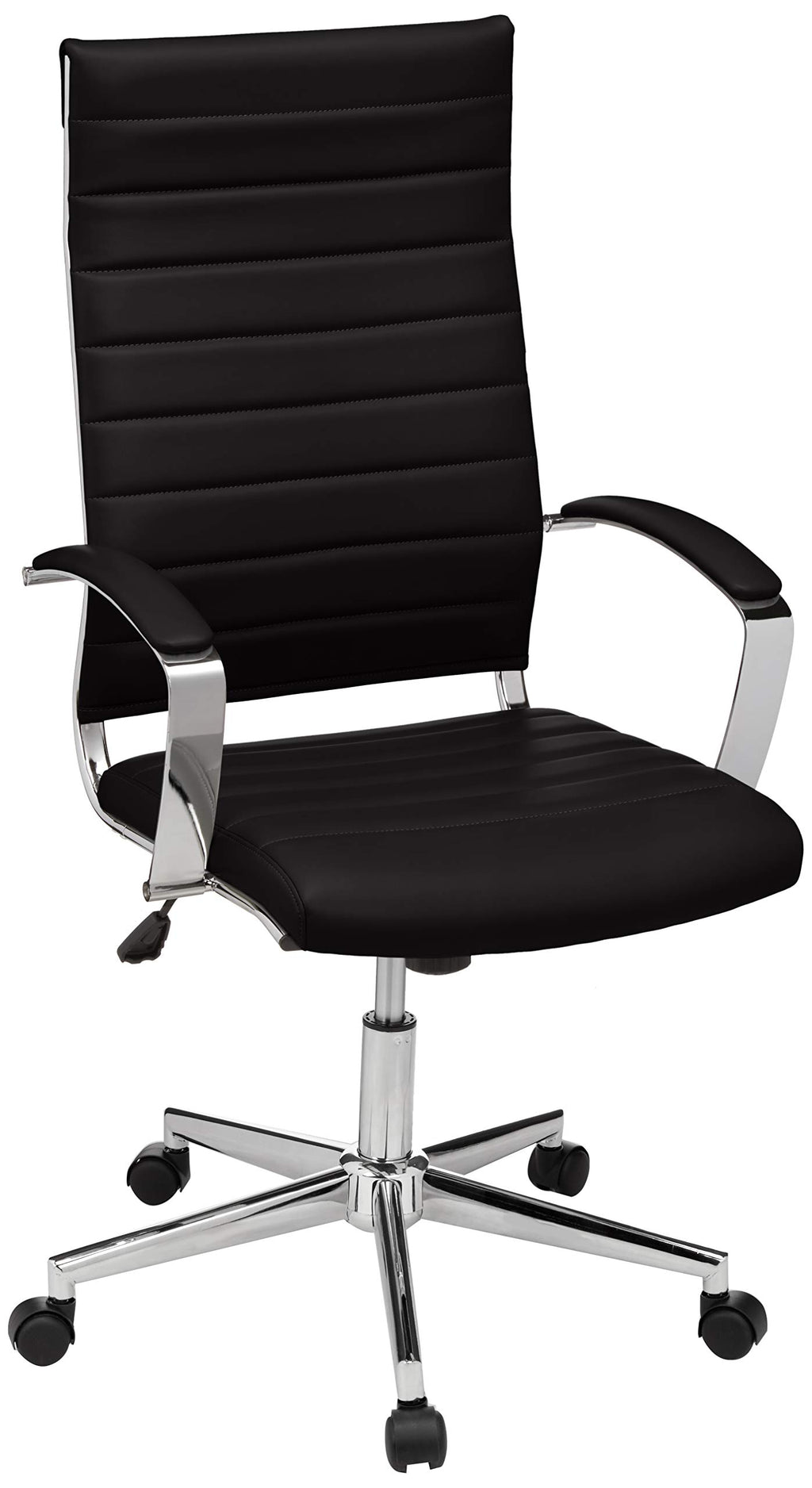Craques black high-back executive office chair with padded armrests and chrome base on wheels