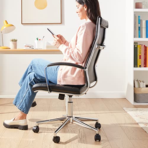 Craques black leather high-back executive office chair with chrome base and wheels in modern home office