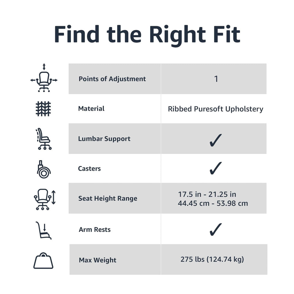 Specification chart showing points of adjustment and features of high-back executive office chair by craques