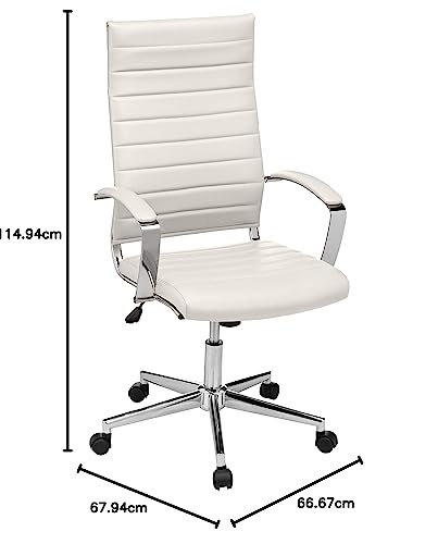 Craques high-back executive office chair in white leather with chrome armrests and rolling casters