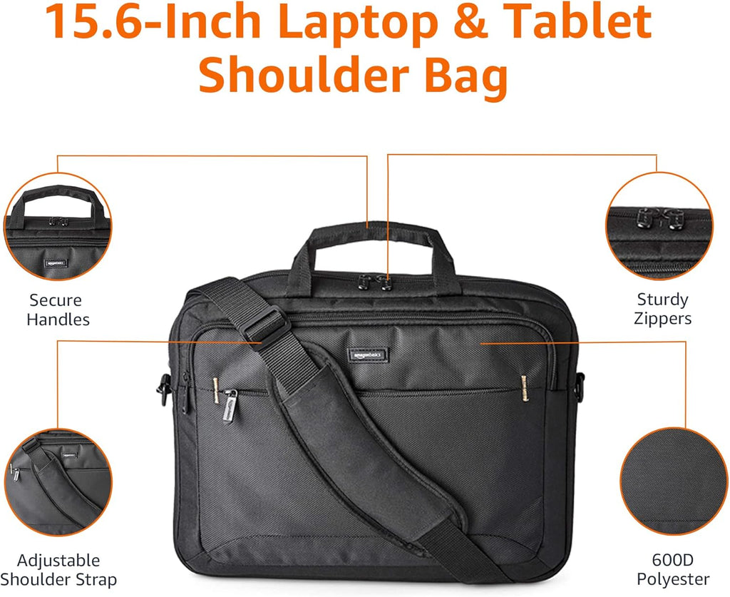 Craques black laptop carrying case 15.6 inch with adjustable shoulder strap and sturdy zippers