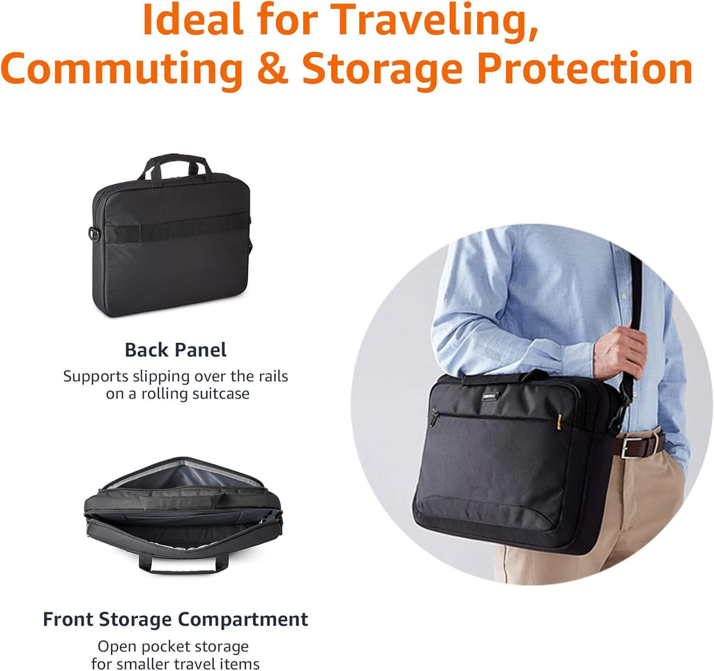 Craques black laptop carrying case 15.6 inch with front storage and back panel for travel and commuting