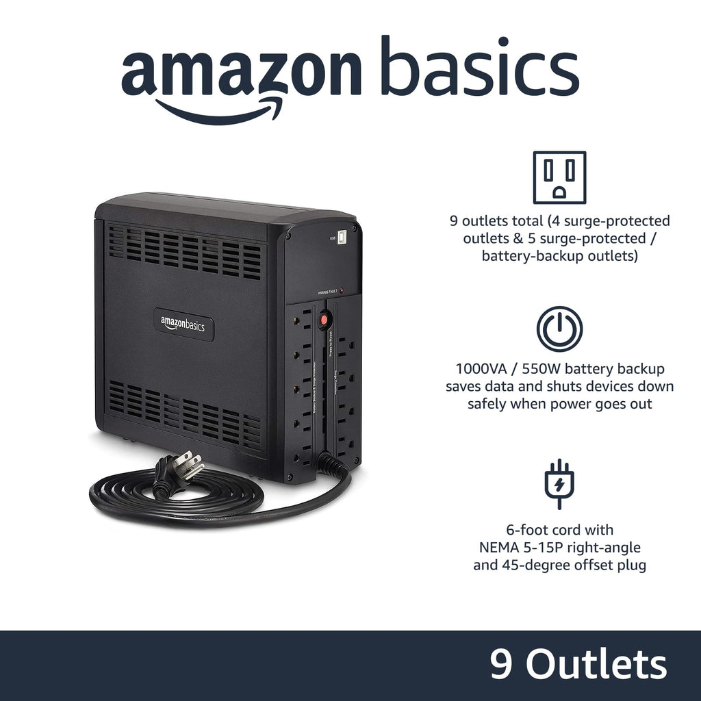 Amazon Basics line interactive UPS 1000VA with 9 outlets and 6-foot power cord by craques