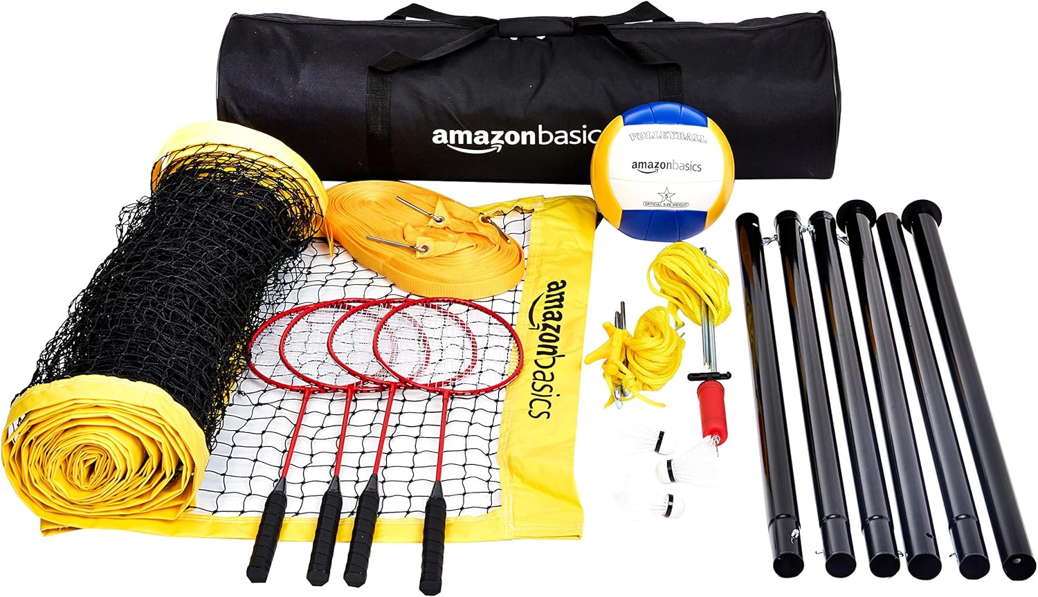 craques outdoor volleyball and badminton set with net, rackets, volleyball, poles, and carrying bag