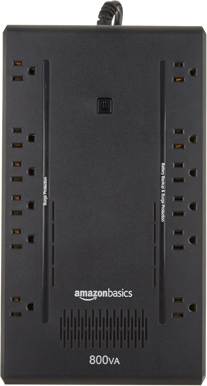 AmazonBasics 800VA UPS battery backup for gaming with multiple power outlets and surge protection