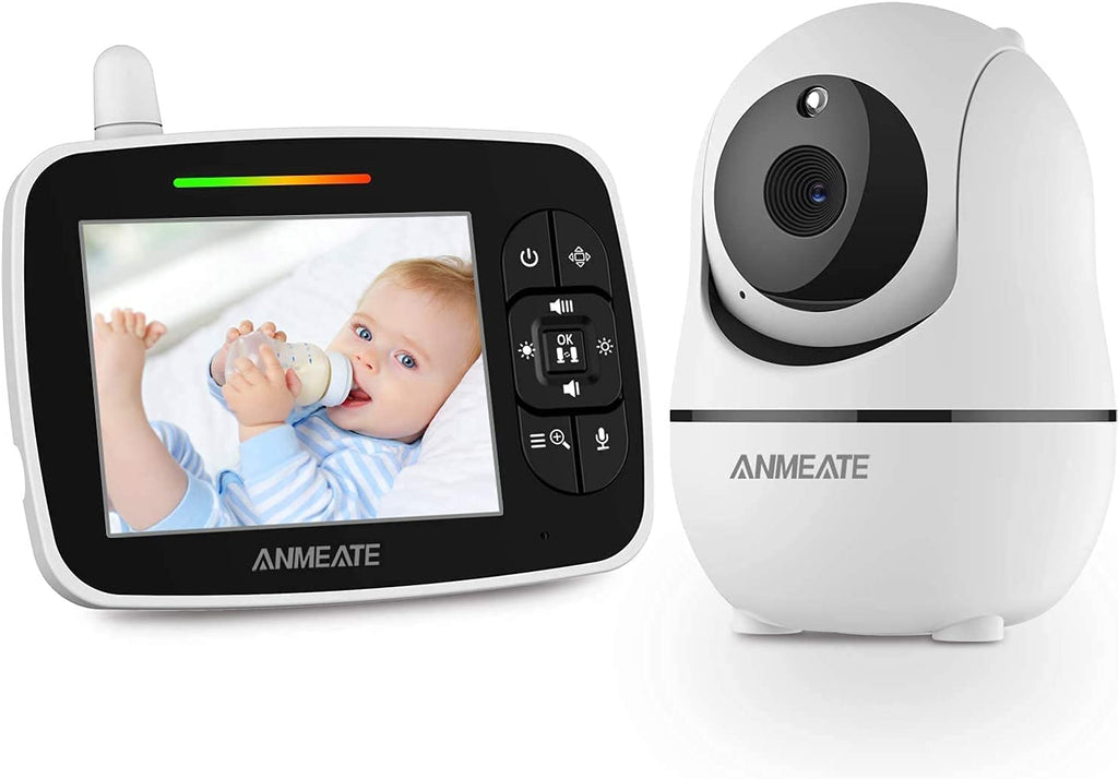 Craques baby monitor with camera and audio showing baby on digital screen and white camera unit