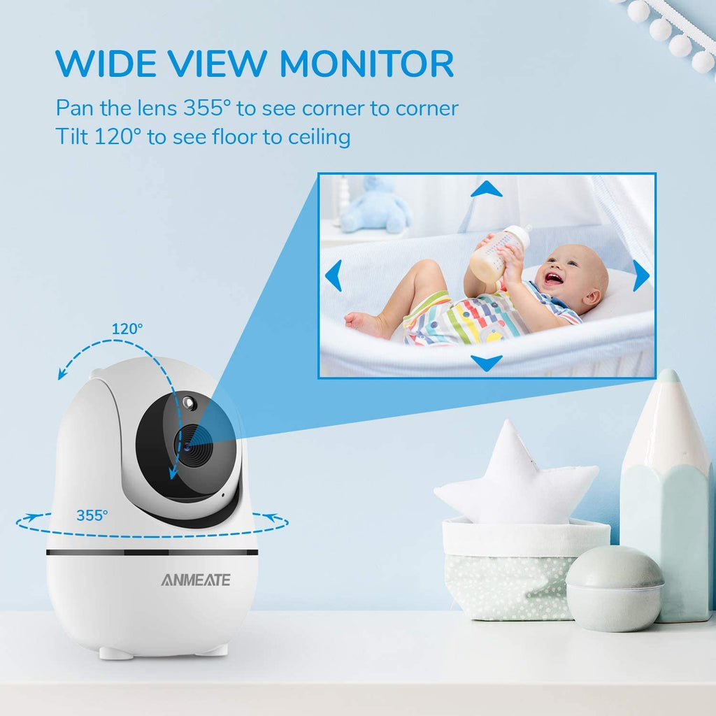 Craques baby monitor with camera and audio featuring wide view with 355 degree pan and 120 degree tilt