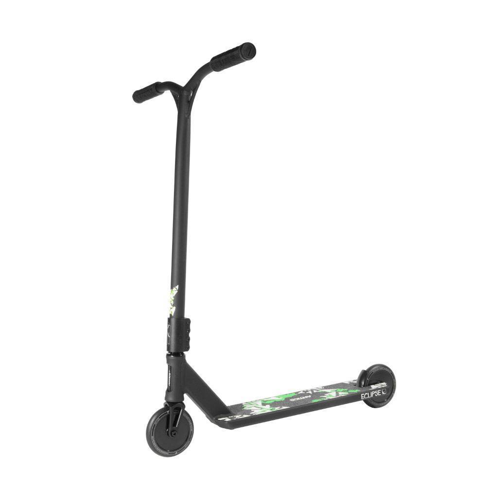 Antics Eclipse complete scooter in black with green graphics and durable design by Antics by North Scooters