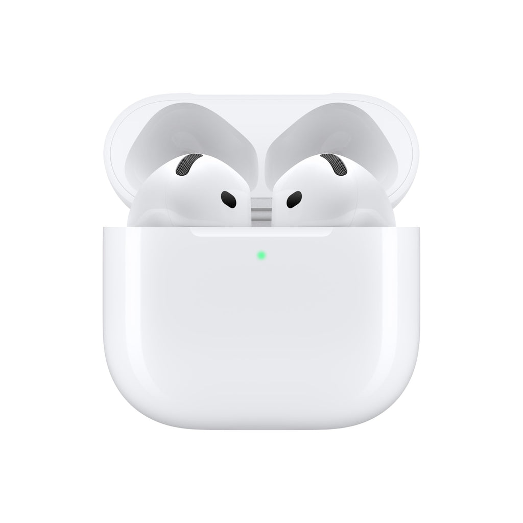 Craques Apple AirPods 4 wireless earbuds in white charging case with lid open