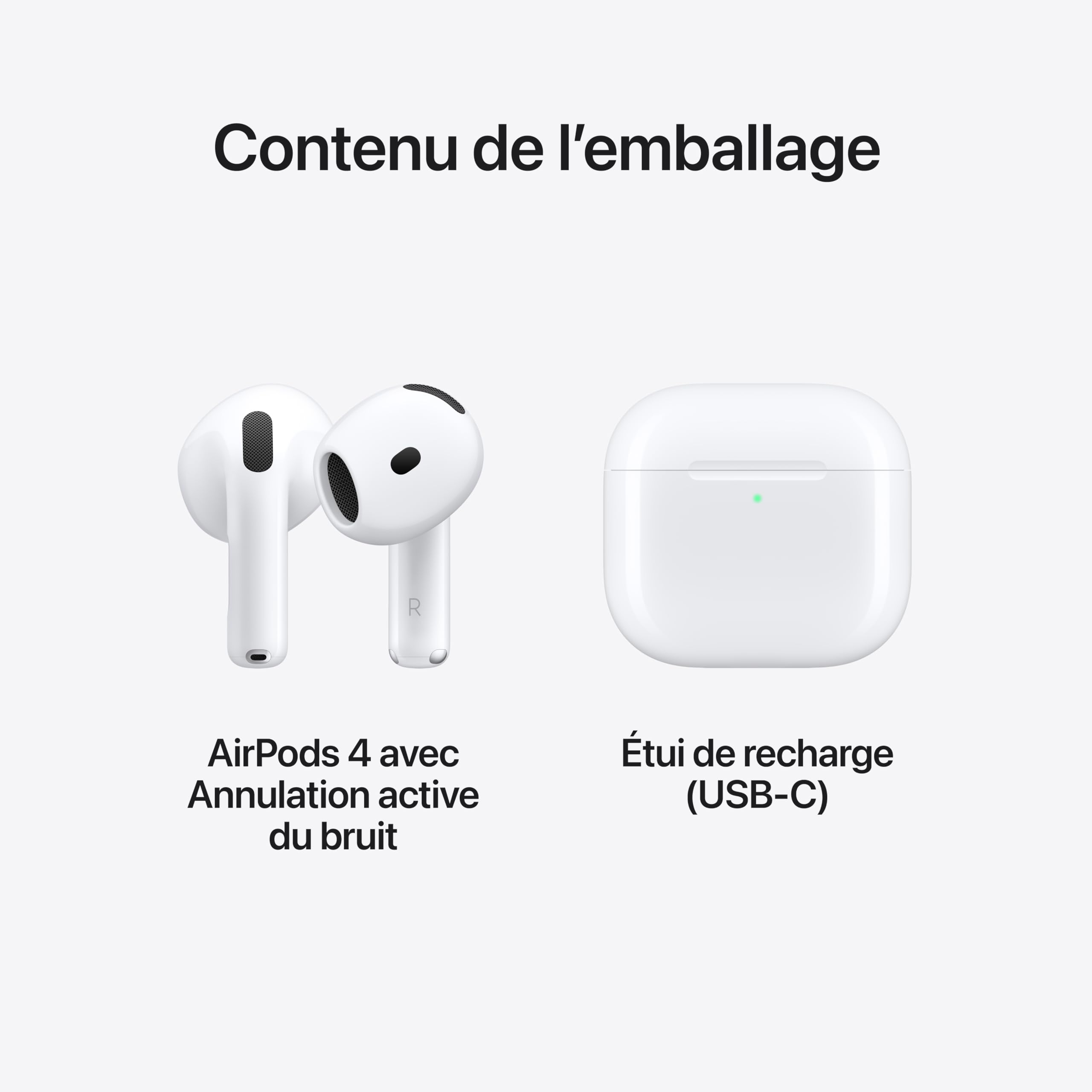 Apple AirPods 4 wireless earbuds with active noise cancellation and USB-C charging case