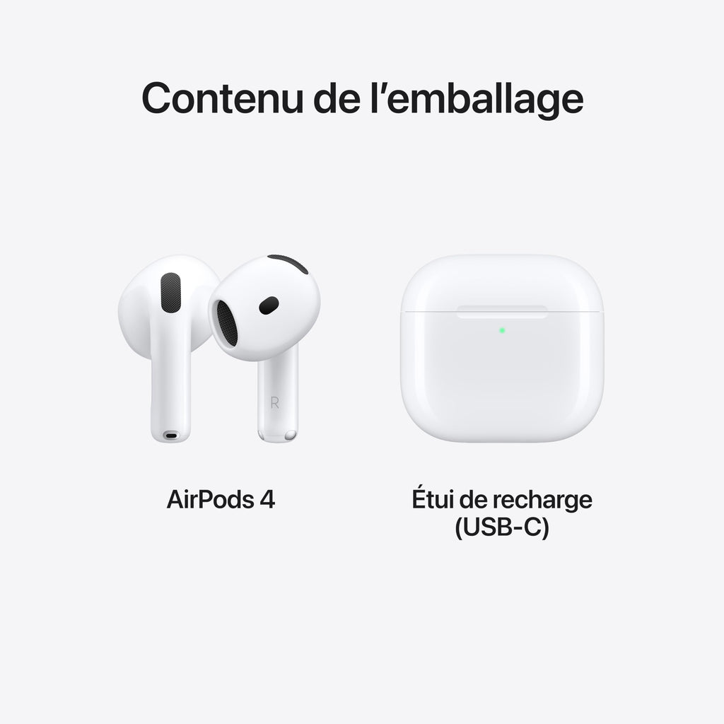 Apple AirPods 4 wireless earbuds with USB-C charging case included in packaging