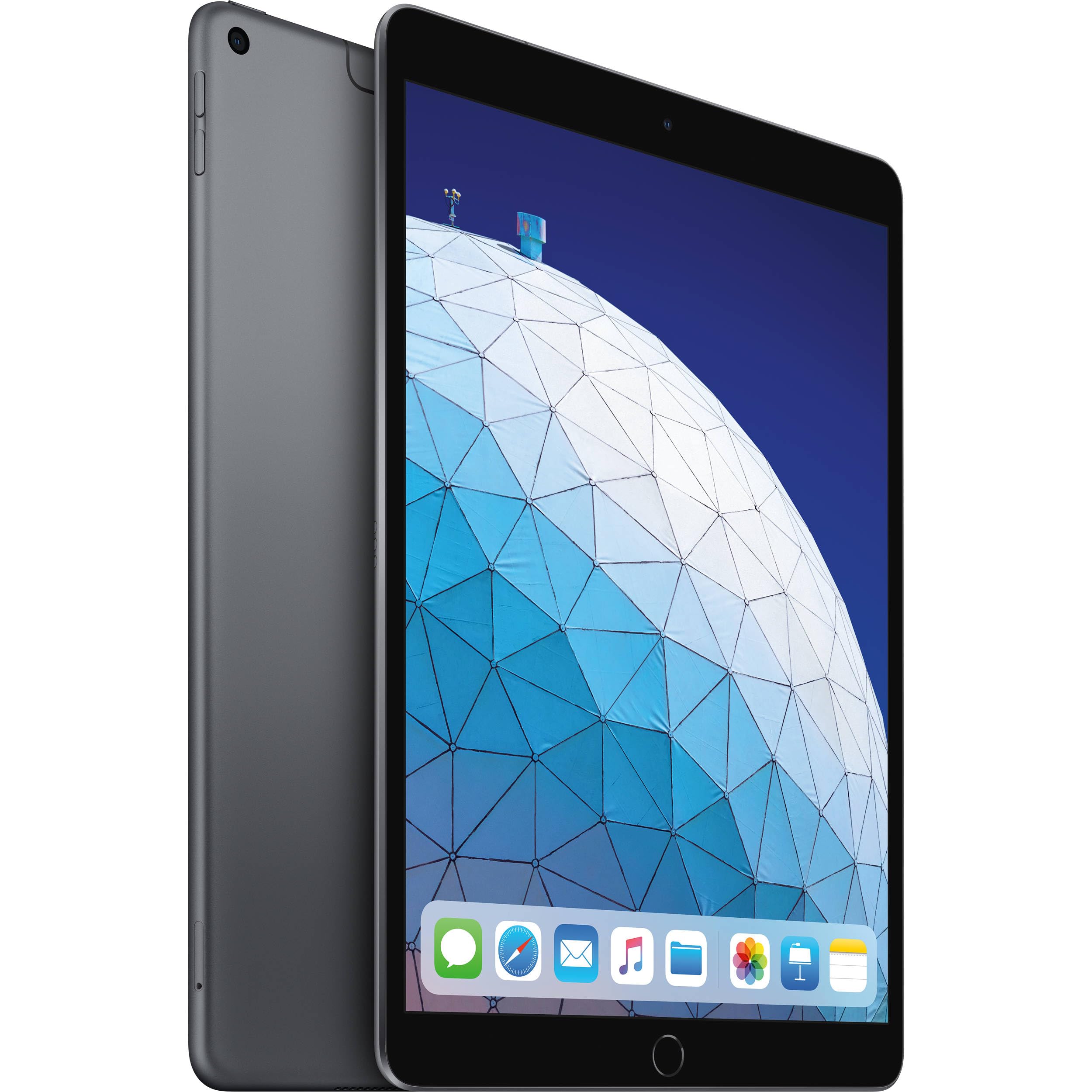 Renewed Apple iPad 10.2 inch in space gray showing geometric dome wallpaper on screen