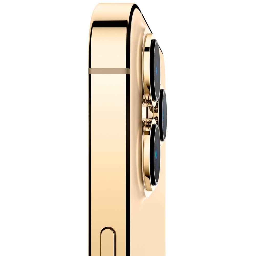 Side view of craques renewed iPhone 13 Pro 128GB in gold showing triple camera lenses