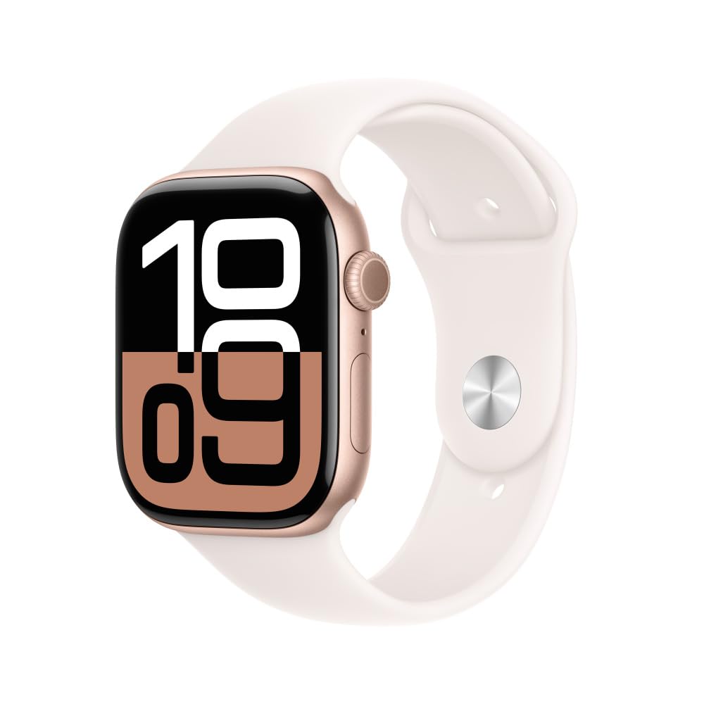 Craques Apple Watch Series 10 GPS with rose gold case and white silicone band