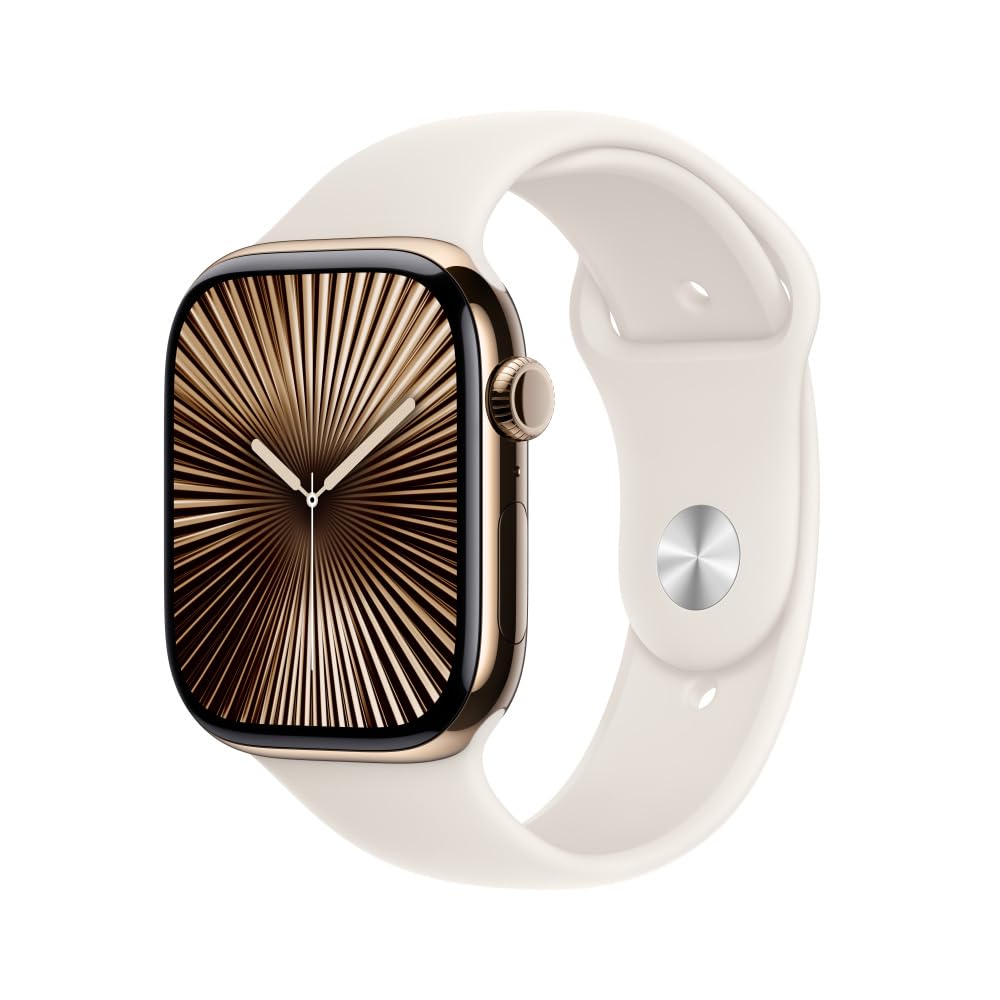 Apple Watch Series 10 GPS with gold case and white silicone sport band by craques