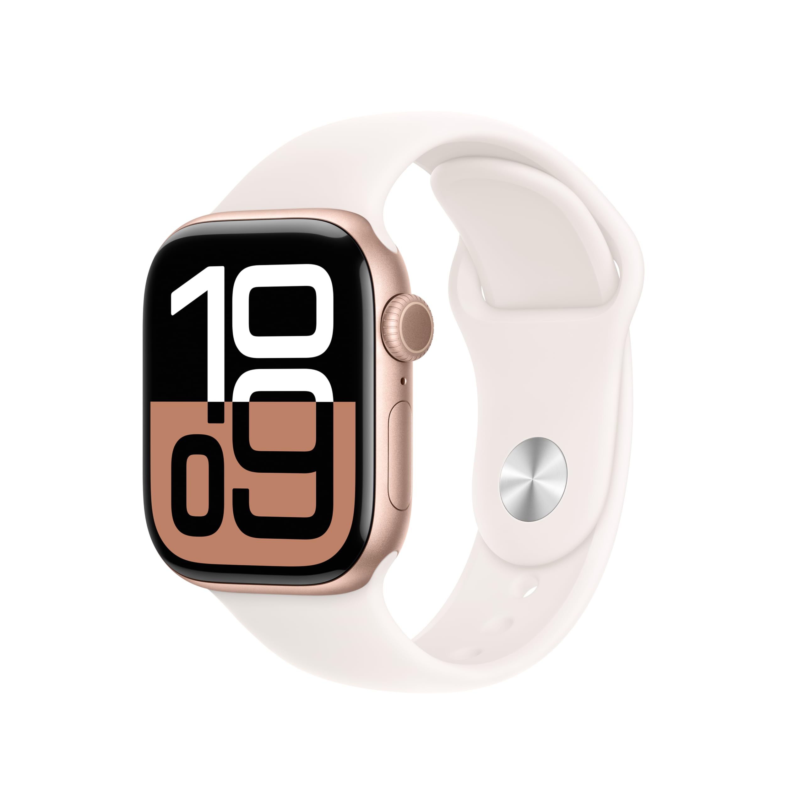 Apple Watch Series 10 GPS with rose gold case and white sport band by craques