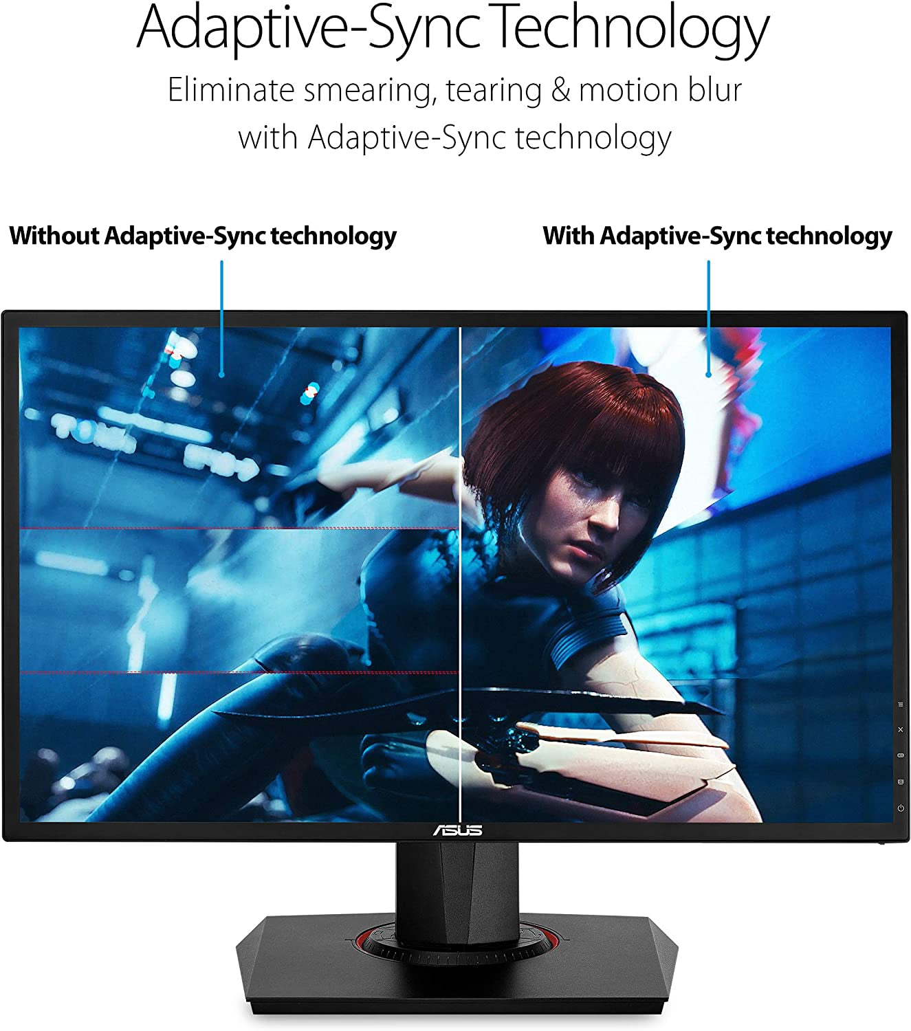 Craques 24 inch G-SYNC gaming monitor showing difference with and without Adaptive-Sync technology