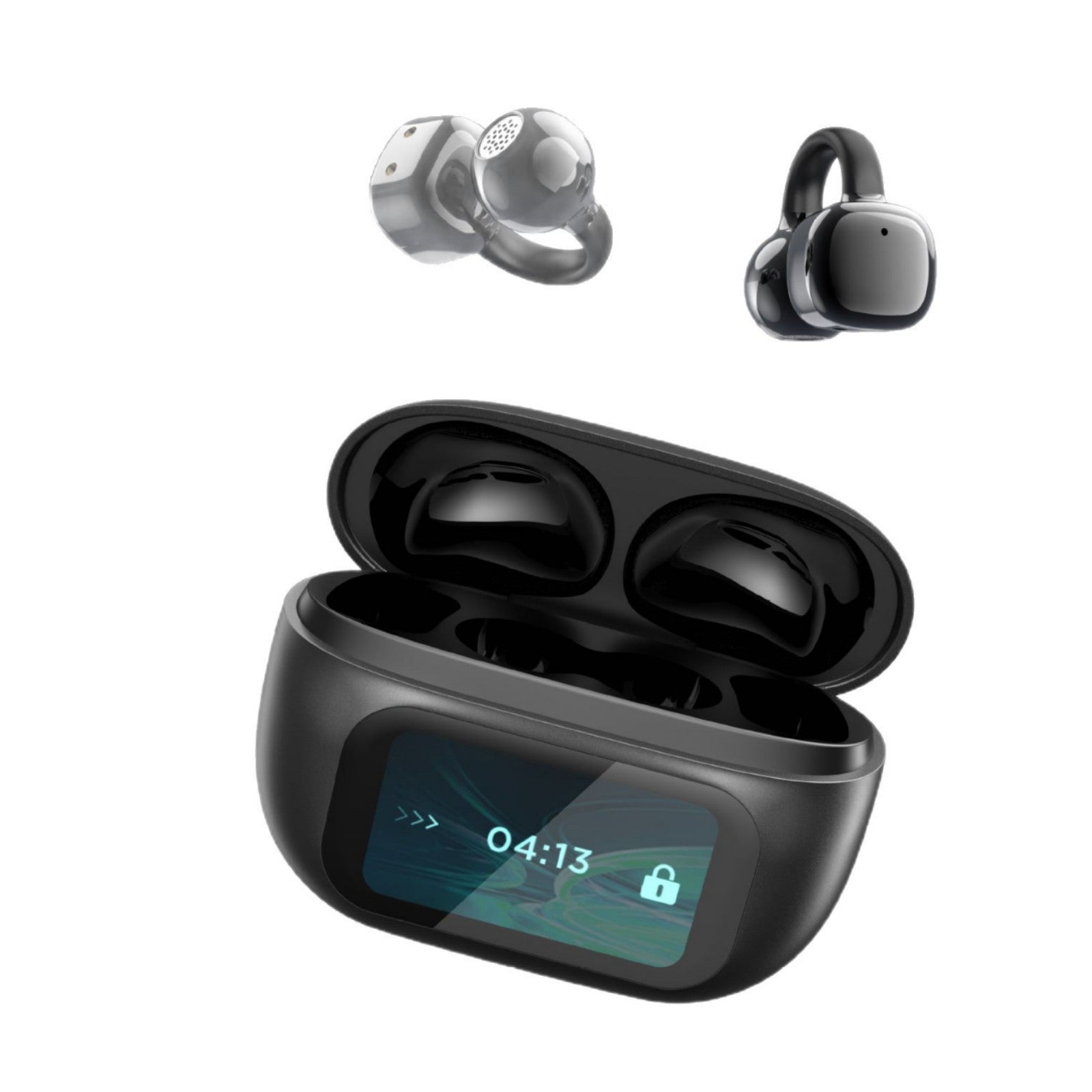 Dropshipman AI smart Bluetooth headset black true wireless earbuds with charging case and front LCD display
