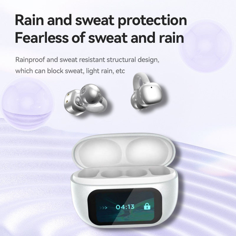 White water resistant AI smart Bluetooth headset with sweatproof earbuds and charging case display