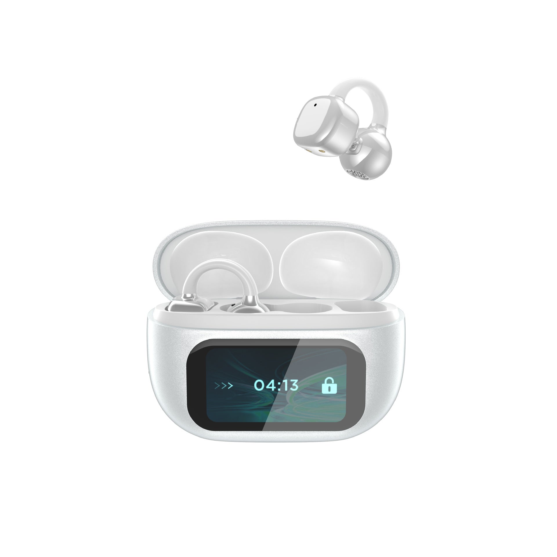 Dropshipman AI smart Bluetooth headset white wireless earbuds with charging case digital display and ear hooks