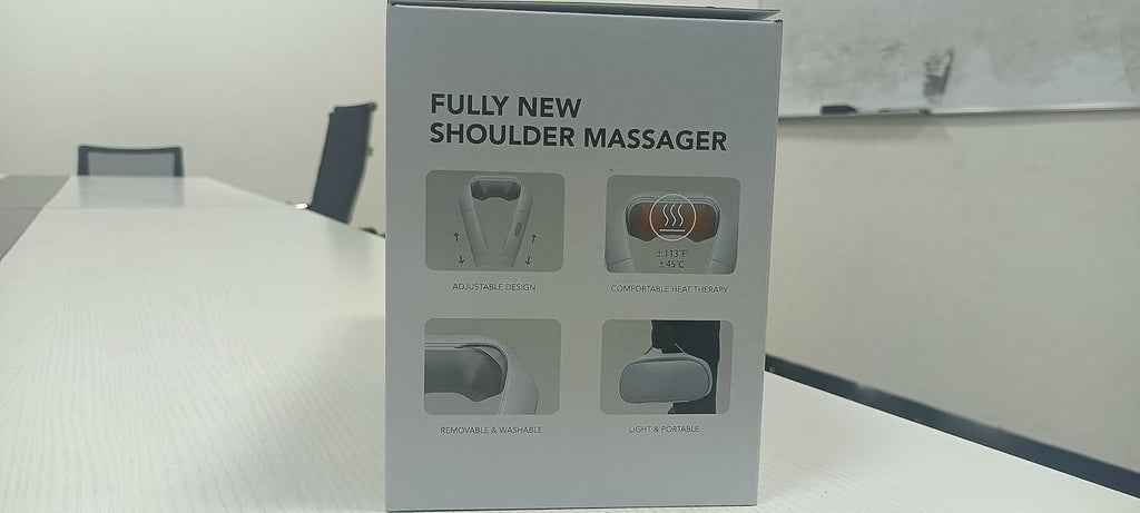Craques fully new shoulder back massager with heat packaging showing product features and benefits