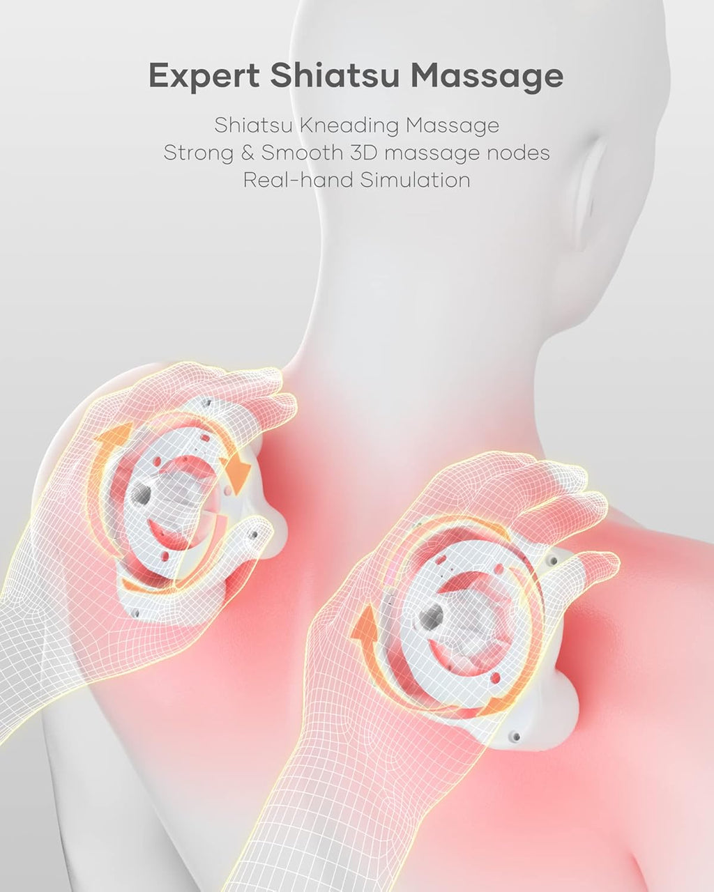 Back massager with heat showing expert shiatsu massage on upper back and shoulder area