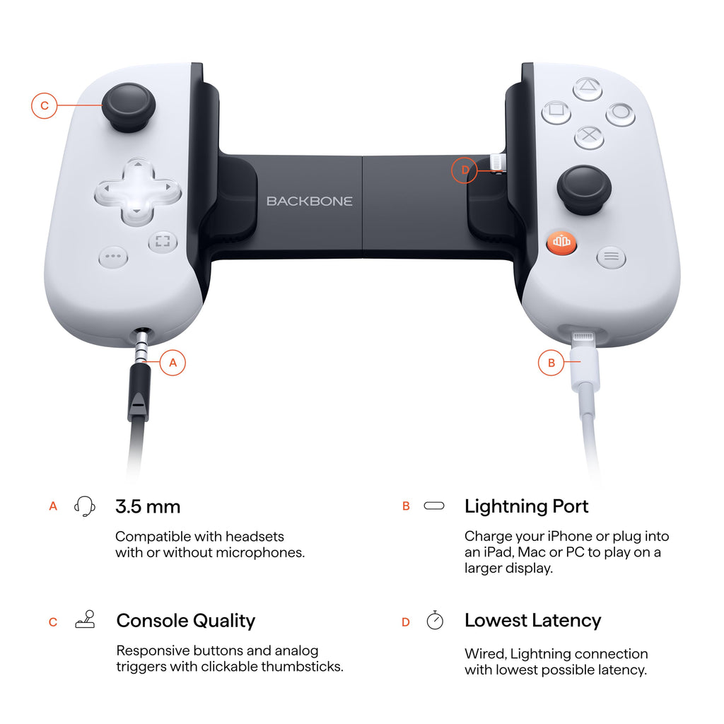 BACKBONE One controller for Android showing white ergonomic controls with analog sticks and buttons