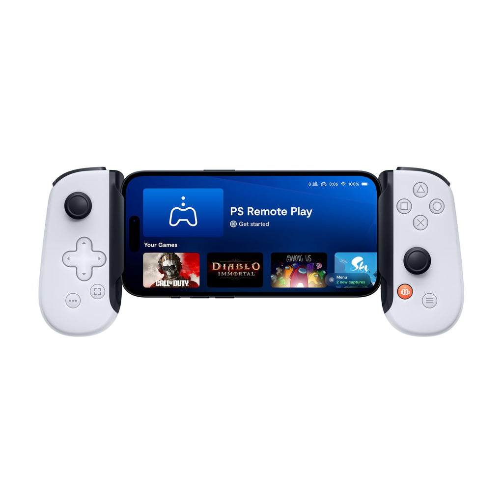 BACKBONE One controller for Android with smartphone attached displaying PS Remote Play and game icons