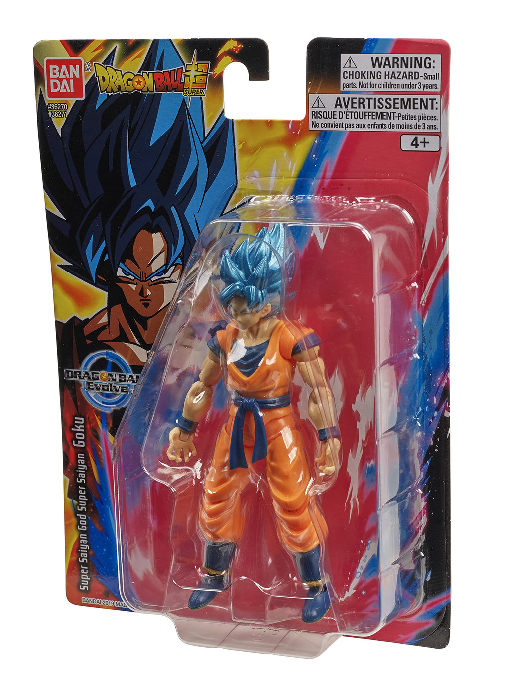Dragon Ball Super action figure of Super Saiyan Blue Goku in orange and blue outfit by Bandai