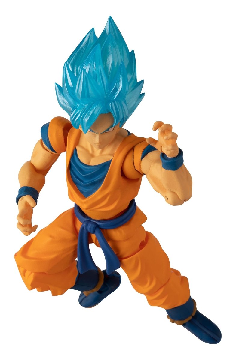Craques Dragon Ball Super action figure with blue hair and orange martial arts outfit
