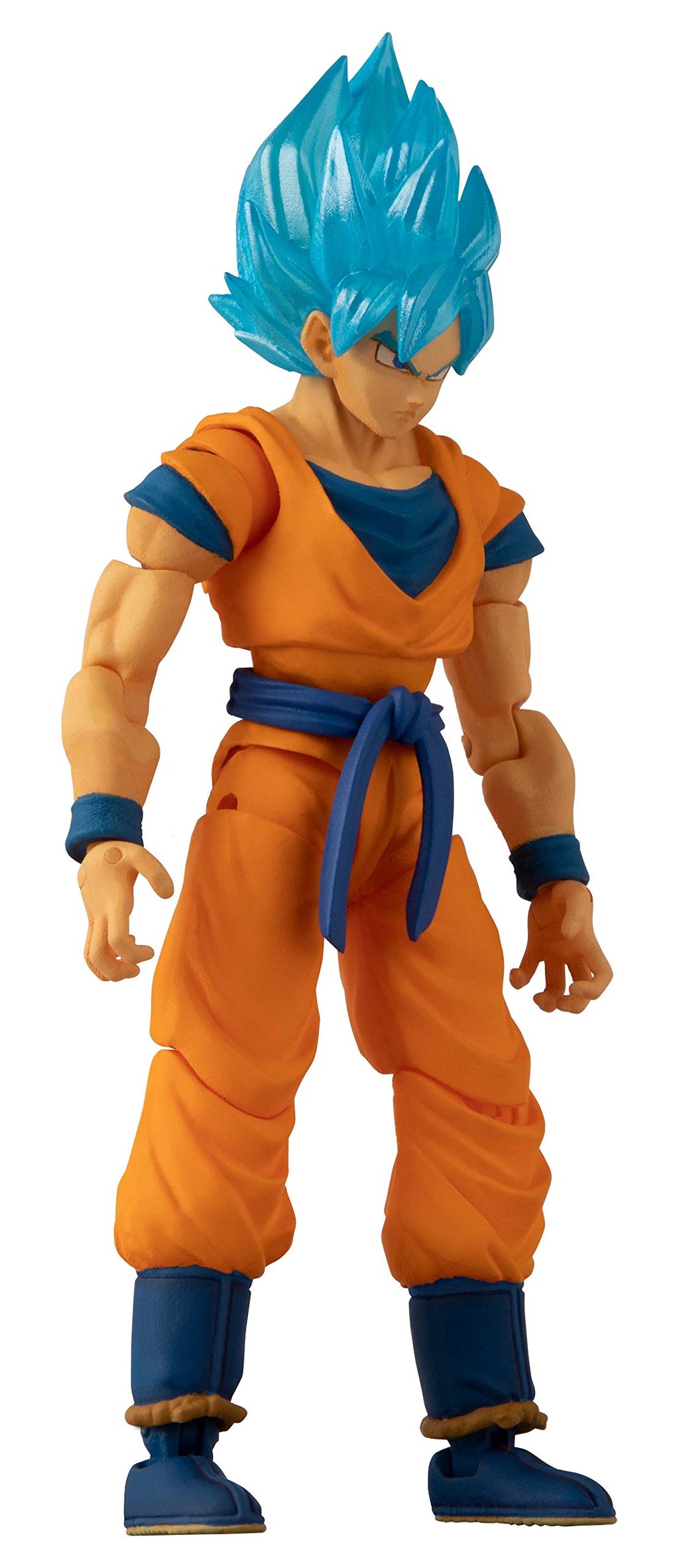 Dragon Ball Super action figure of Goku with blue hair in orange and blue outfit by craques