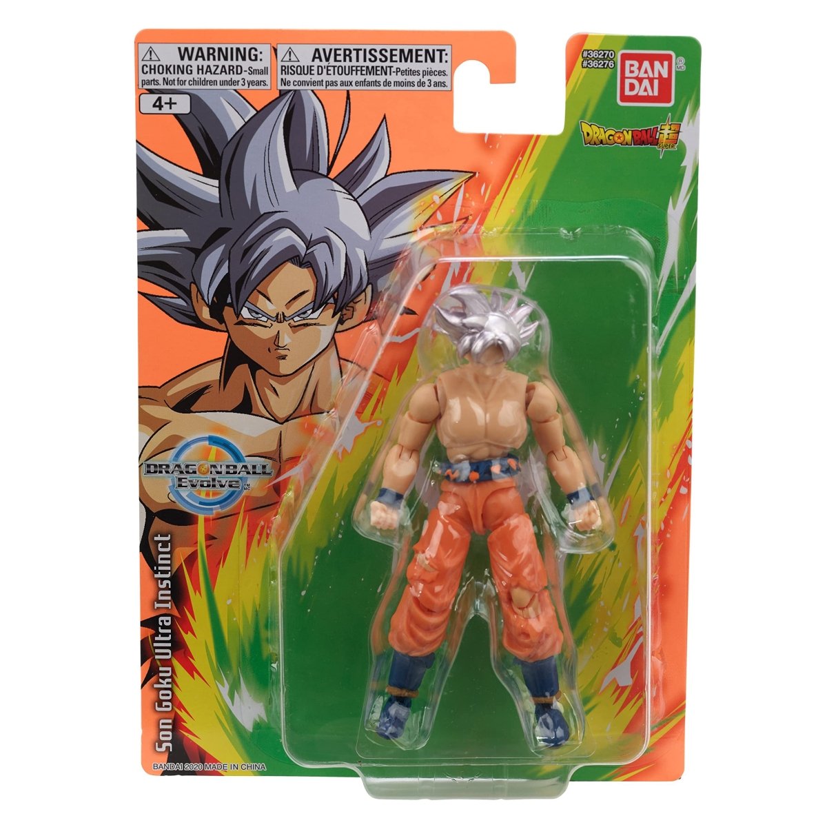 Dragon Ball Super action figure of Son Goku Ultra Instinct in orange pants by Bandai in blister packaging