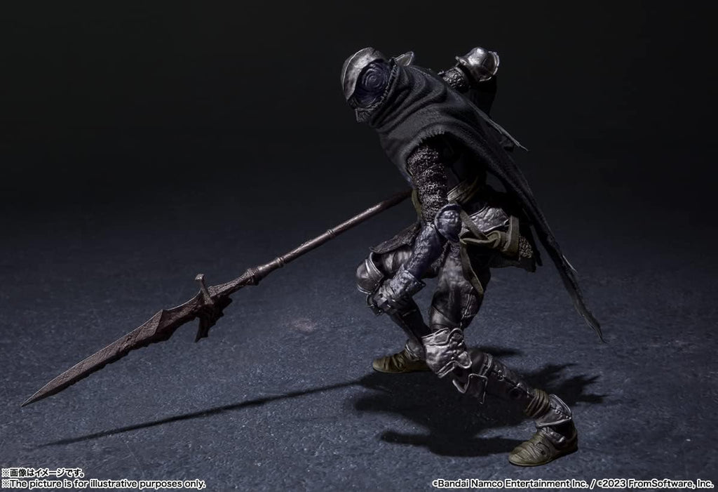 Elden Ring Vyke action figure by craques posed with detailed armor and long spear on dark background