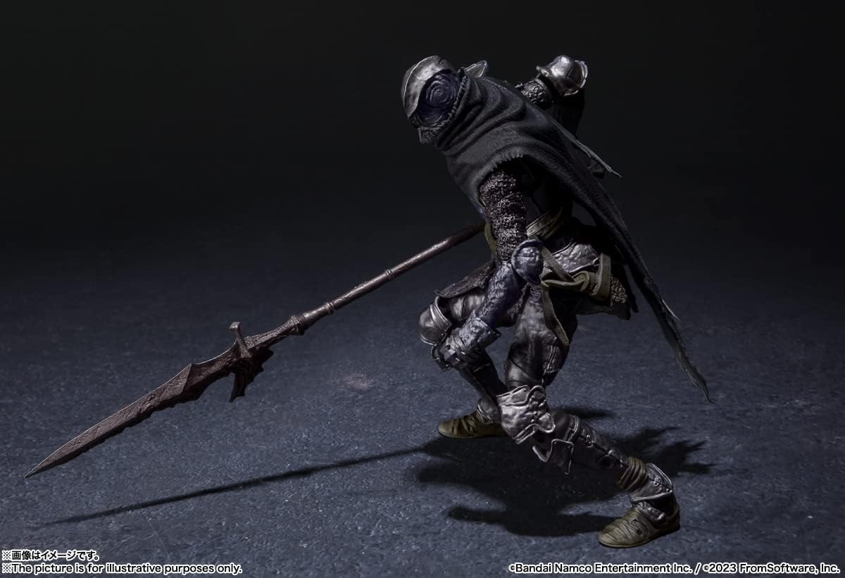 Elden Ring Vyke action figure by craques posed with detailed armor and long spear on dark background