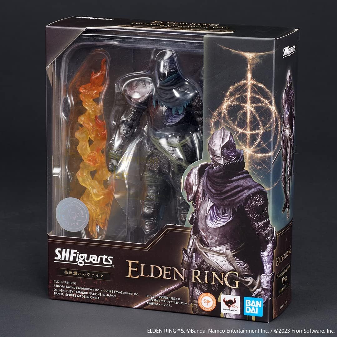 Elden Ring Vyke action figure by craques in detailed packaging with fiery accessory from Bandai