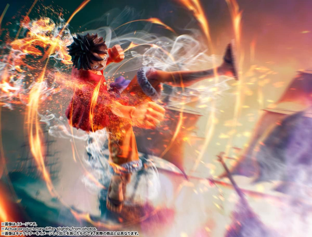 Monkey D. Luffy action figure by craques in dynamic pose with fiery and smoky effects