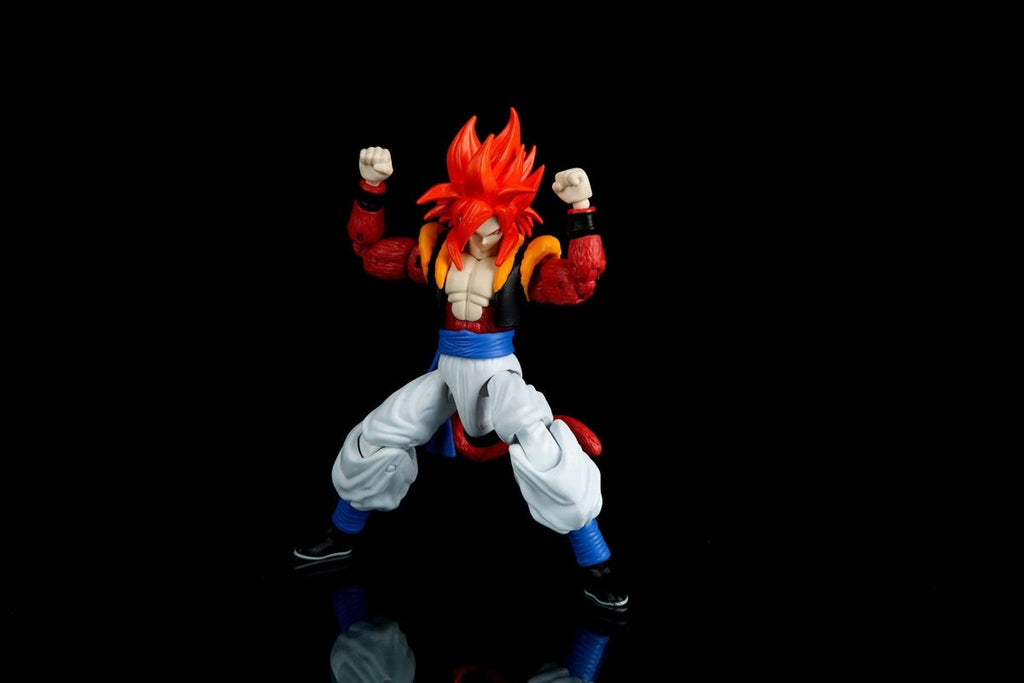 Craques Super Saiyan 4 Gogeta action figure with red hair and white pants in dynamic pose