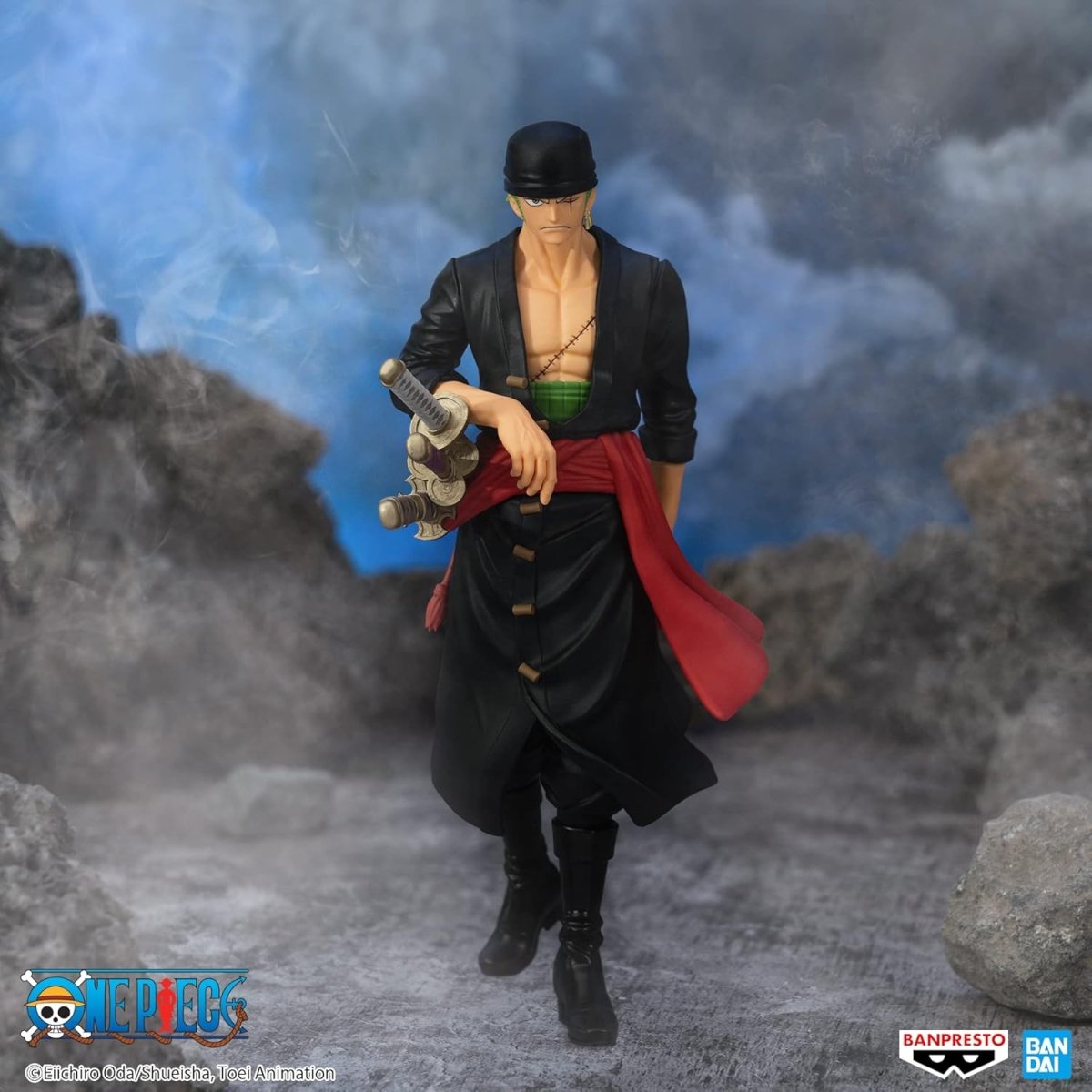 Banpresto One Piece Zoro figure by craques featuring detailed black outfit and three swords