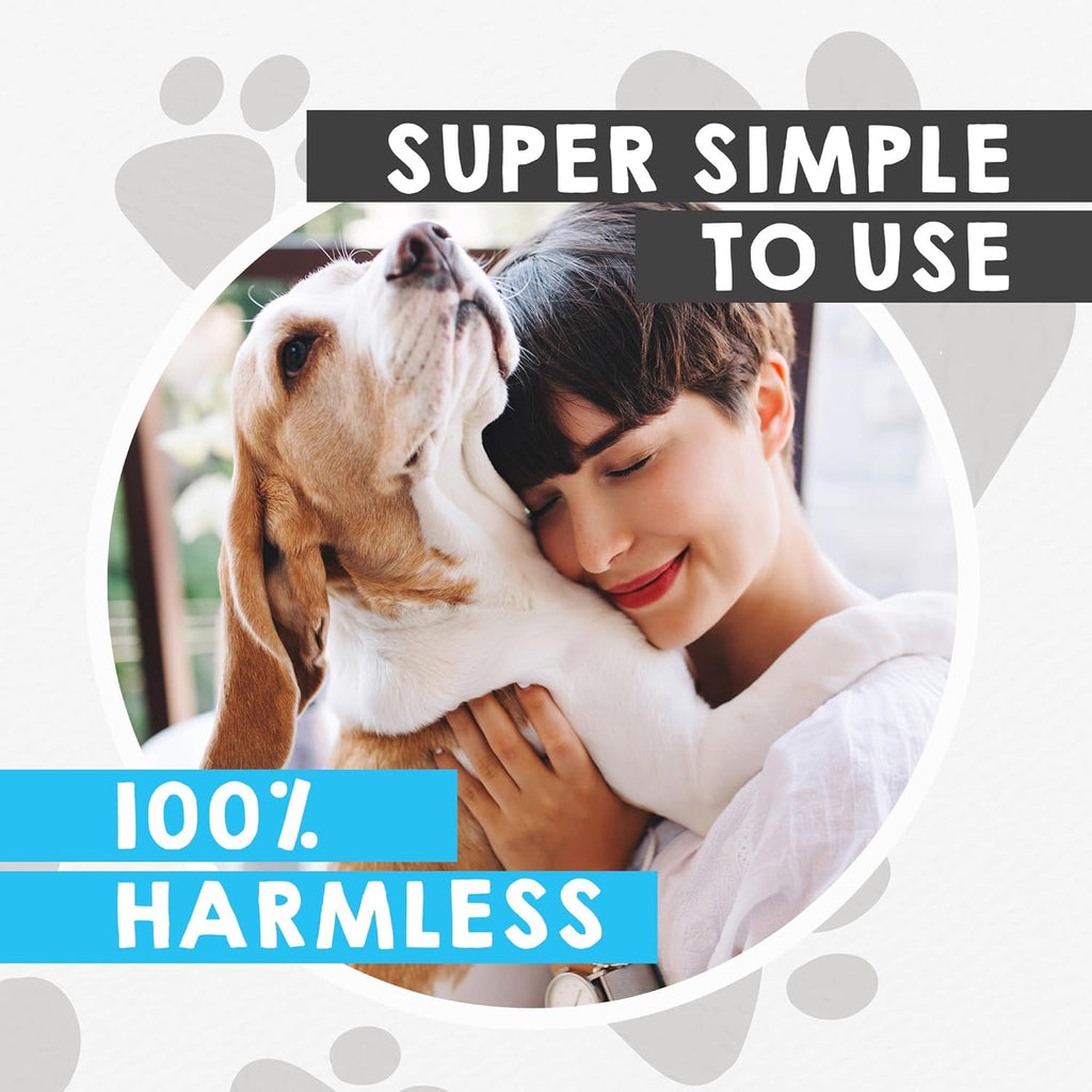 Woman hugging her dog highlighting ultrasonic dog bark deterrent that is super simple to use and 100 percent harmless