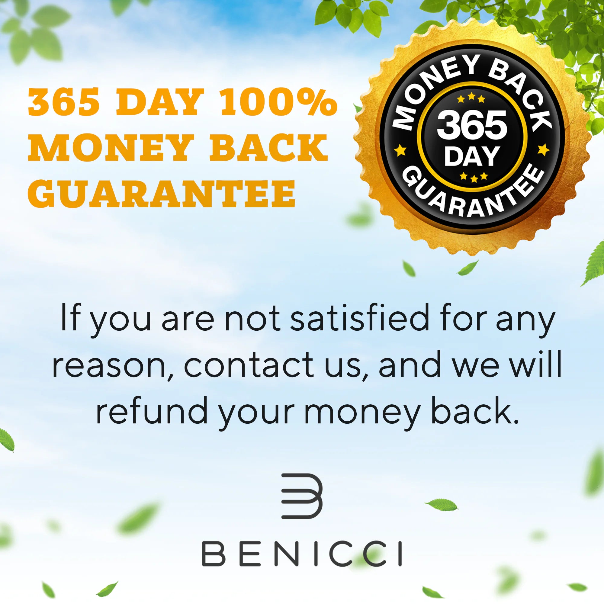 365 day money back guarantee badge and satisfaction refund policy for tree swing hanging kit