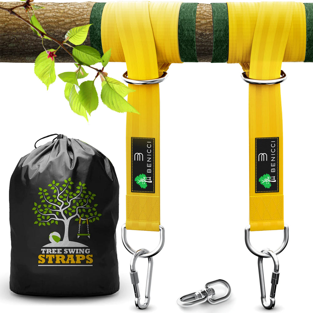 craques tree swing hanging kit with yellow straps and metal carabiners for secure outdoor use
