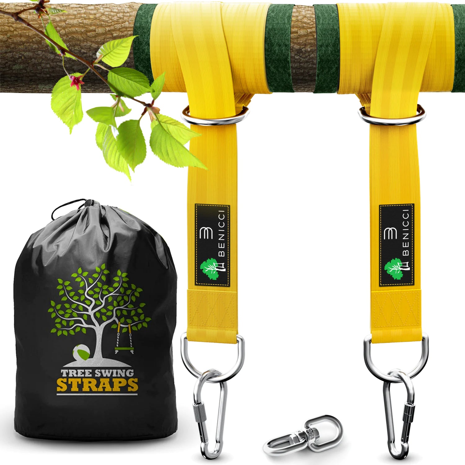 craques tree swing hanging kit with yellow straps and metal carabiners for secure outdoor use