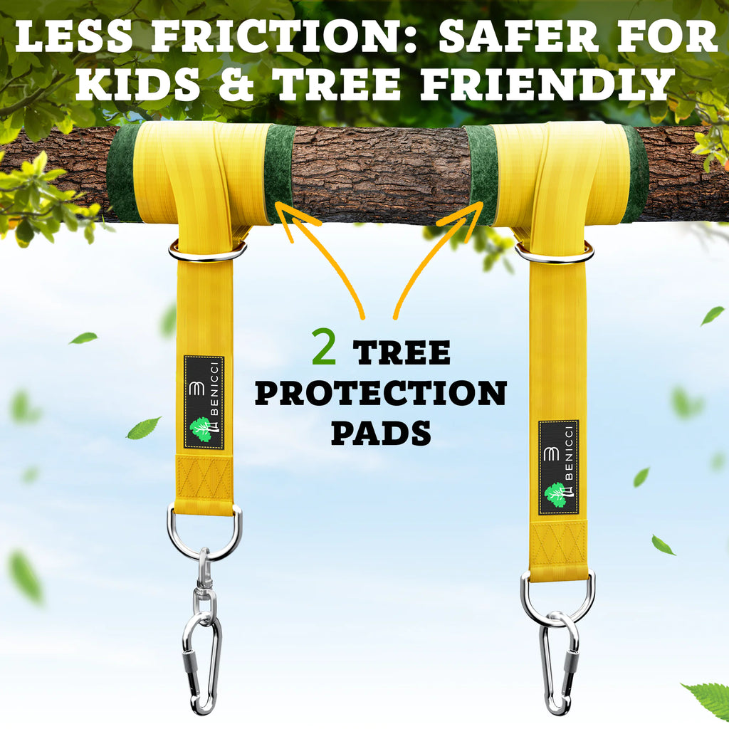Craques tree swing hanging kit with two yellow tree protection pads for safer use and less friction