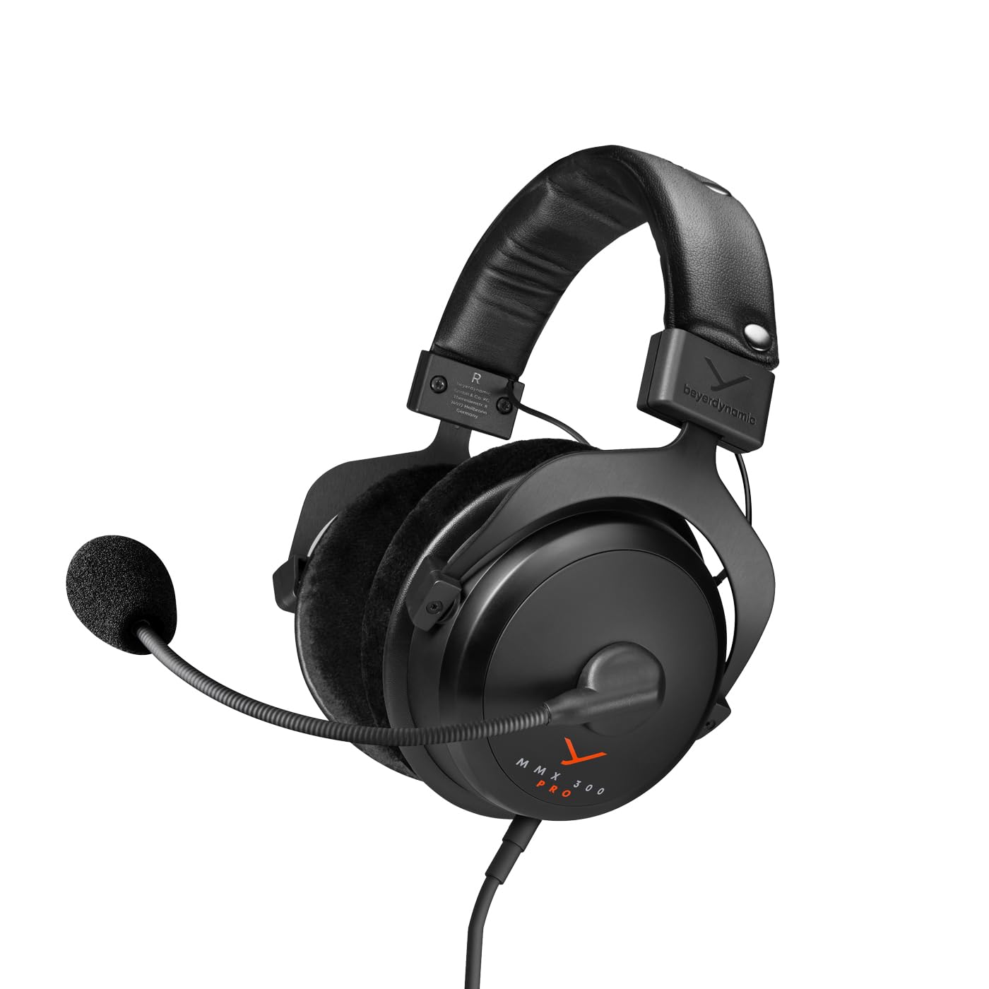 Black beyerdynamic MMX 300 PRO gaming headset with adjustable microphone and padded ear cups