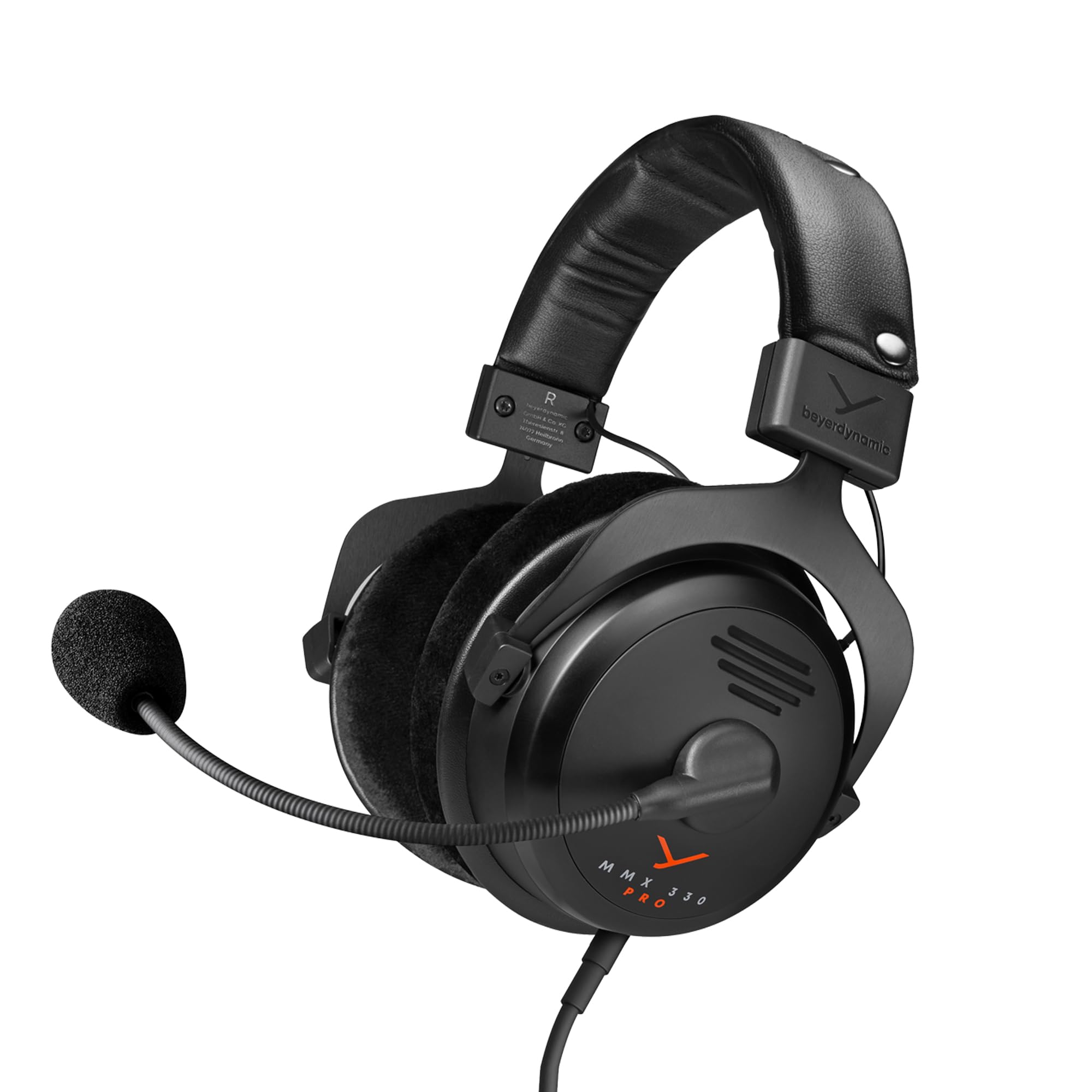 Black beyerdynamic MMX 300 PRO gaming headset with soft ear cushions and adjustable microphone