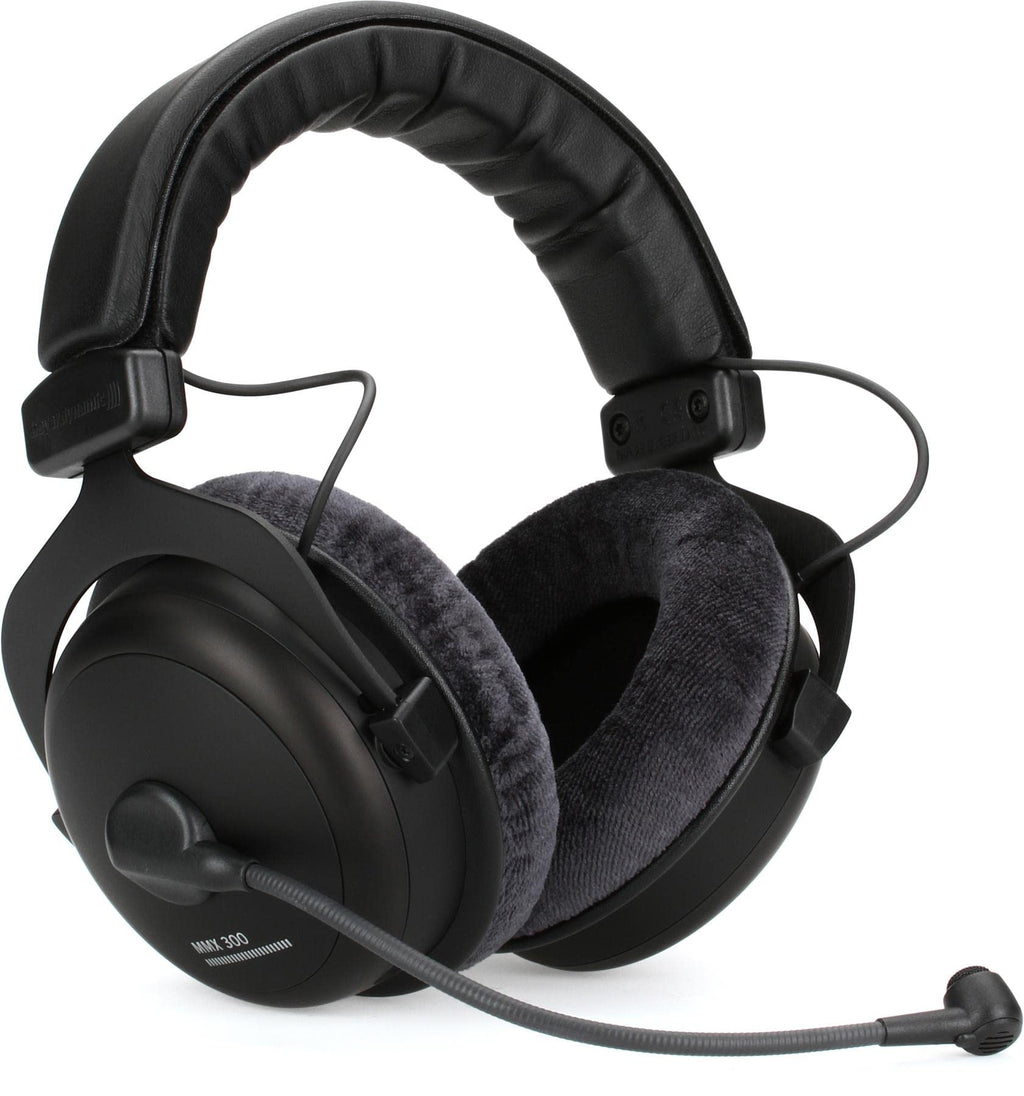 Black beyerdynamic MMX 300 PRO gaming headset with padded ear cups and adjustable microphone