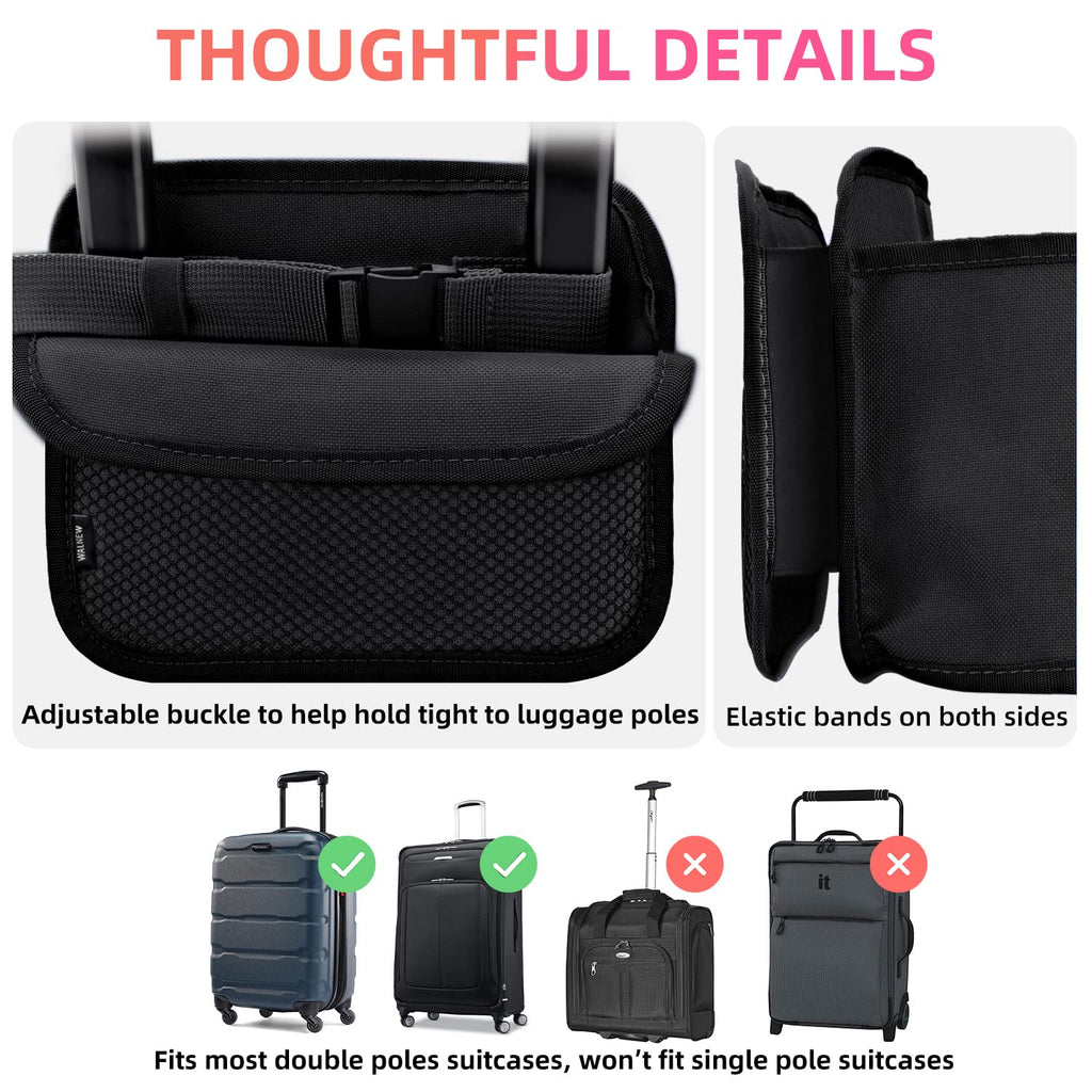 Craques travel cup holder for luggage with adjustable buckle and elastic bands fits double pole suitcases