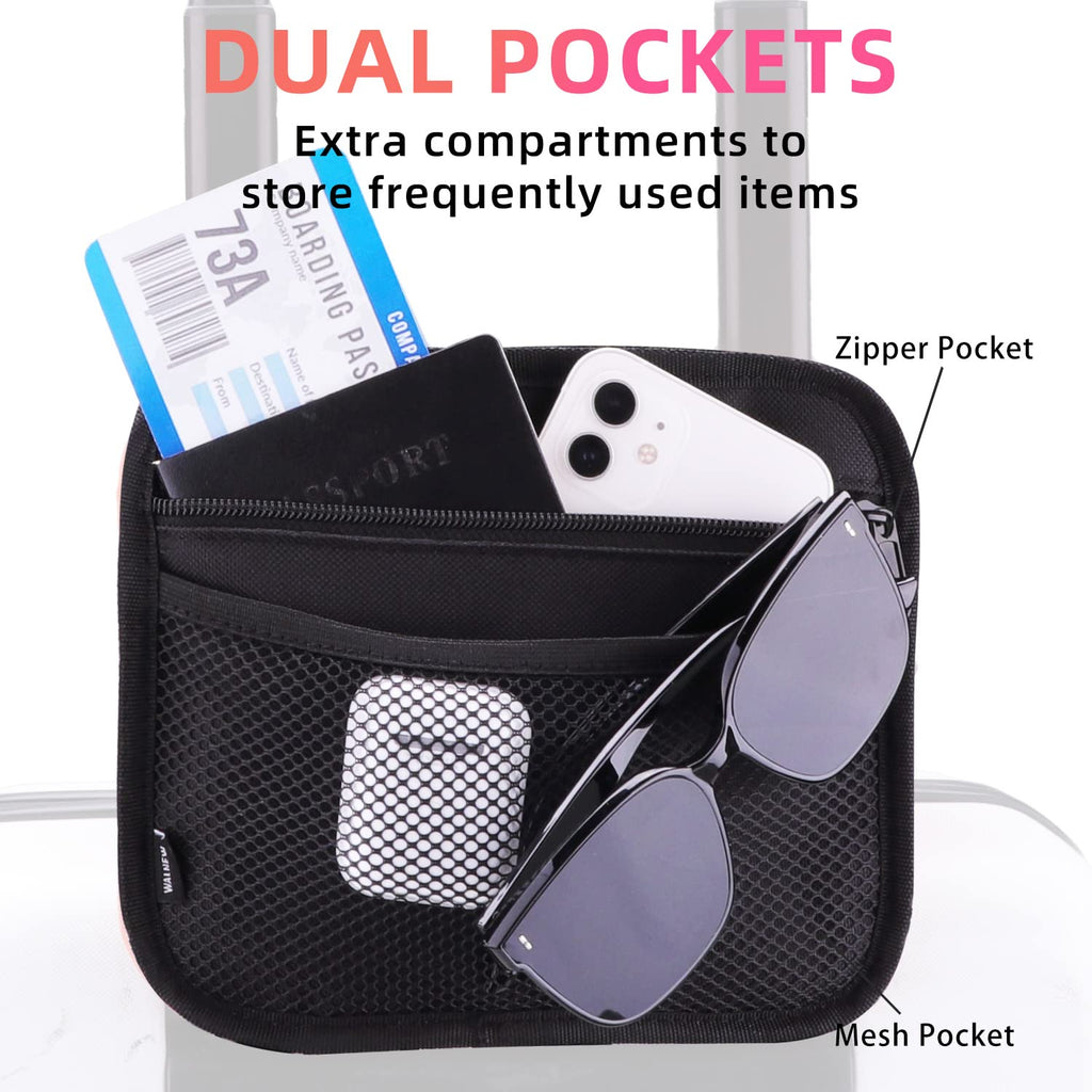 Craques travel cup holder for luggage with dual pockets holding phone sunglasses and boarding pass