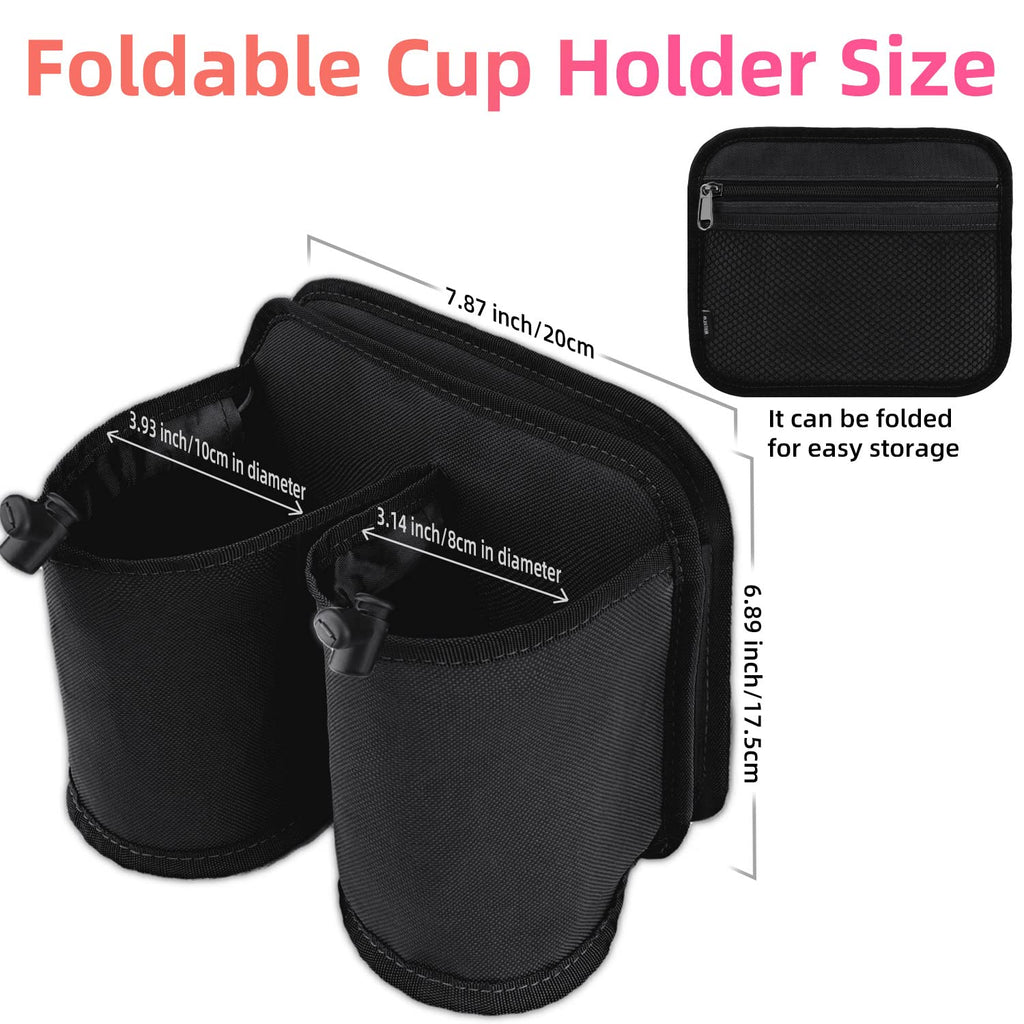 Craques foldable travel cup holder for luggage in black with dual compartments and compact storage size